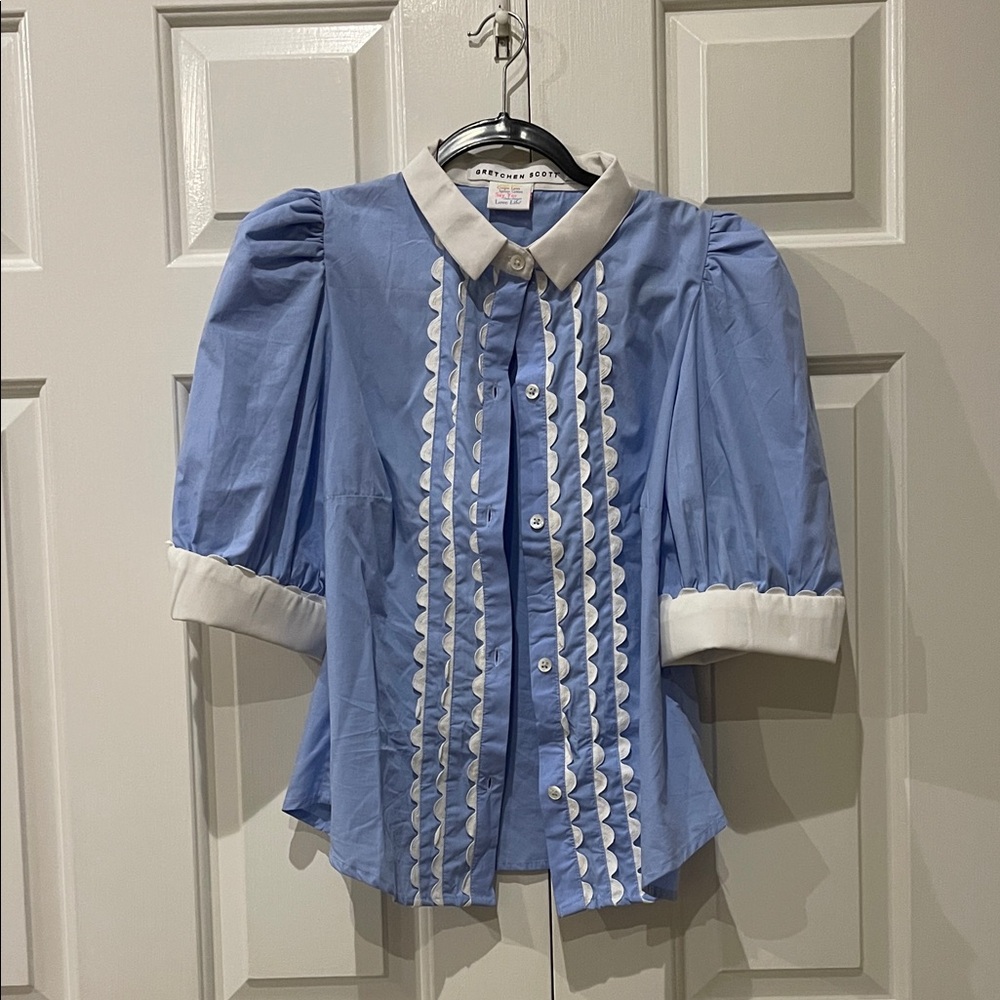 Gretchen Scott Designs Blue and White Blouse